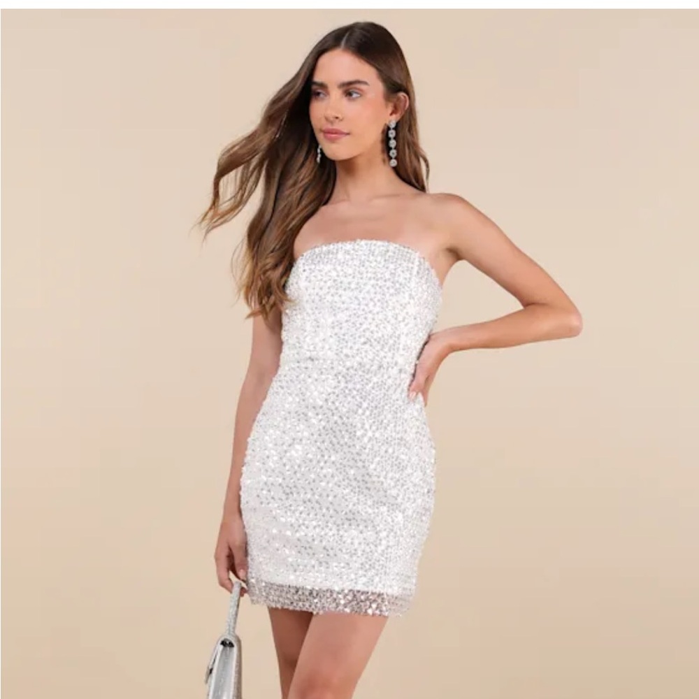 White Sequin Strapless Bodycon Mini Dress Lulu’s XS